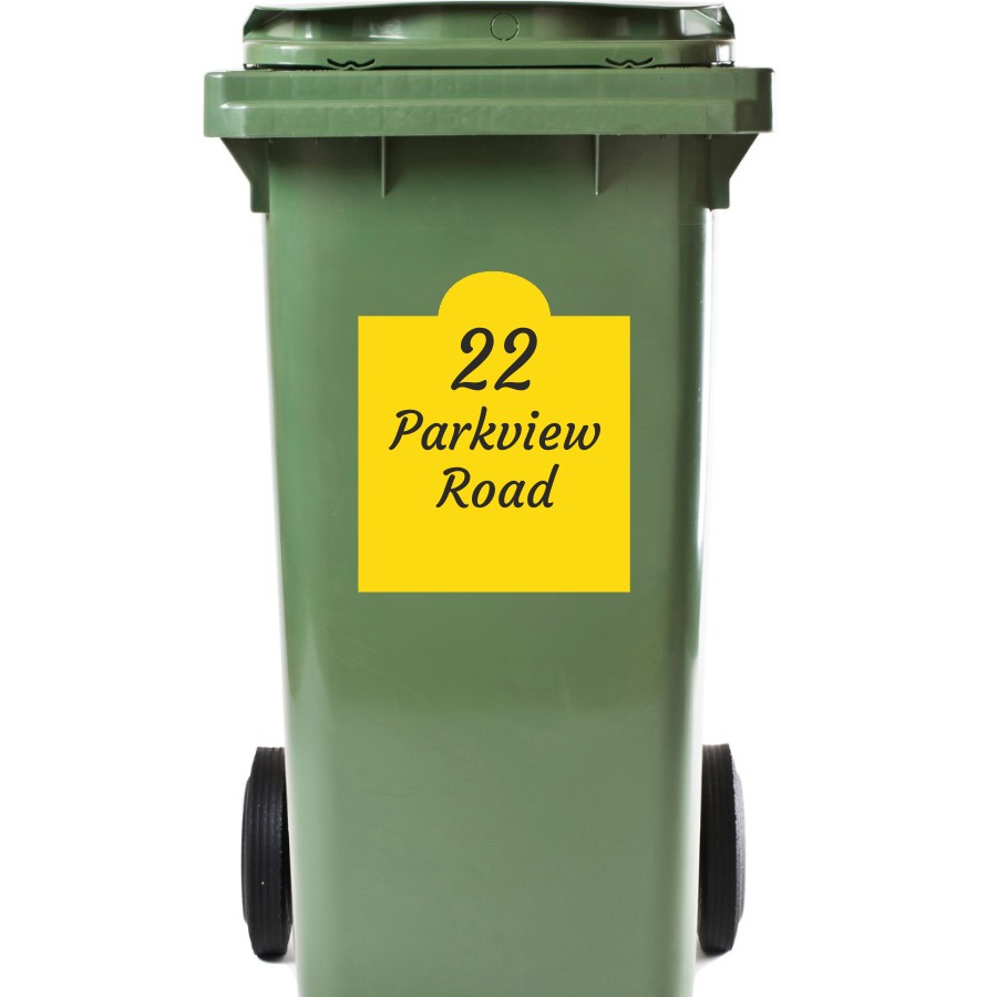 White Self-adhesive Vinyl A6-148x105mm, Laminated Vinyl stika.co Pack of 4 Personalised wheelie bin stickers with Number and Road Name for Bin and Recycle waste containers 